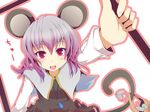  :d animal_ears dress gradient_hair heart heart-shaped_pupils holding jewelry koumei_(harmonizer) mouse mouse_ears mouse_tail multicolored_hair nazrin necklace open_mouth outline red_eyes silver_hair smile solo symbol-shaped_pupils tail tail_hold touhou translation_request 
