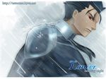  blue_hair earrings fate/stay_night fate_(series) jewelry lancer long_hair male_focus ponytail rain red_eyes solo watermark web_address weed_(astarone) 