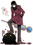  1boy aragaki_shinjirou armband beanie brown_eyes brown_hair hat male_focus persona persona_3 simple_background solo trench_coat 