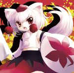  animal_ears hat inubashiri_momiji open_mouth red_eyes shield short_hair solo tail tokin_hat touhou weapon white_hair wolf_ears wolf_tail yume_shokunin 