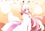  animal_ears colorized fox_ears japanese_clothes multiple_tails original smile solo tail yume_shokunin 