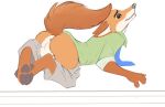  2019 anthro anus backsack balls bottomless canid canine clothed clothing disney fox hindpaw looking_at_viewer lying male mammal nduli necktie nick_wilde on_front pants_down partially_clothed paws presenting raised_tail solo zootopia 