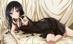  absurdres accel_world black_hair brown_eyes detexted highres kuroyukihime legs long_hair lying non-web_source okayama_shinako on_side smile solo third-party_edit very_long_hair 