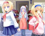  :d :o alice_margatroid alice_margatroid_(pc-98) alternate_costume anni_minto apron backpack bag blonde_hair blue_eyes blush closed_eyes demon_wings dual_persona fang hair_bobbles hair_ornament hands_clasped lavender_hair long_hair mature motherly multiple_girls open_mouth own_hands_together randoseru school_uniform shinki short_hair side_ponytail smile time_paradox touhou touhou_(pc-98) wings yellow_eyes 