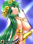  artist_request black_hair breasts green_eyes green_hair highres hiro_(hankakudouga) jewelry kid_icarus large_breasts lots_of_jewelry nintendo palutena smile whip 