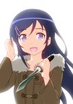  aragaki_ayase blue_eyes blue_hair hair_ornament highres holding holding_weapon knife long_hair looking_at_viewer open_mouth ore_no_imouto_ga_konna_ni_kawaii_wake_ga_nai pietoro simple_background solo weapon white_background 