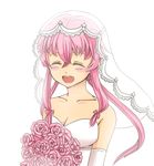  boquet dress flower gasai_yuno mirai_nikki pink_hair smile veil wedding_dress 