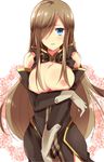  1girl bare_shoulders blue_eyes blush breasts brown_hair detached_sleeves tales_of_(series) tales_of_the_abyss tear_grants 