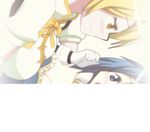  animated animated_gif bare_shoulders blonde_hair blue_eyes blue_hair blush bouncing_breasts breasts cape cleavage hangaku magical_girl mahou_shoujo_madoka_magica medium_breasts miki_sayaka multiple_girls open_mouth sexually_suggestive short_hair small_breasts tomoe_mami yellow_eyes yuri 