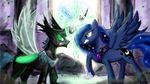  absurd_res blue_eyes changeling cutie_mark duo einik equine female feral friendship_is_magic green_eyes hi_res horn luna mammal my_little_pony necklace princess princess_luna_(mlp) royalty winged_unicorn wings 