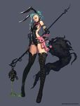  animal_ears aqua_hair bad_id bad_pixiv_id black_legwear boots breasts bunny_ears highres large_breasts legs lips long_hair long_legs na_in-sung original simple_background skull solo standing stuffed_animal stuffed_toy thigh_boots thighhighs thighs yellow_eyes 