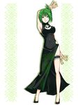  1girl aqua_eyes armpits bare_shoulders breasts green_hair shaman_king shoes tao_jun 