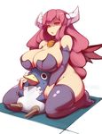  big_breasts breasts demon disgaea empusa female grab horn kneeling prinny scared succubus wings zakoryu 