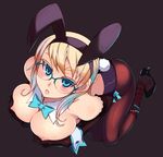  :o animal_ears blonde_hair blue-framed_eyewear blue_eyes blush bow bowtie breast_hold breasts bunny_ears bunny_tail bunnysuit detached_collar elbow_gloves fake_animal_ears full_body glasses gloves high_heels highres kusanagi_tonbo large_breasts nipple_slip nipples open_mouth original over-rim_eyewear pantyhose semi-rimless_eyewear shoes short_hair simple_background solo tail topless wrist_cuffs 