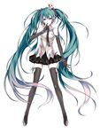  aqua_eyes aqua_hair arisaka_ako crown elbow_gloves gloves hatsune_miku long_hair necktie simple_background skirt solo thighhighs twintails very_long_hair vocaloid zettai_ryouiki 