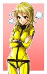  angry bad_id bad_pixiv_id blonde_hair blush bodysuit brown_eyes crossed_arms fume mori_yuki natano_hisanori solo steam uchuu_senkan_yamato yellow_bodysuit 