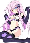  absurdres bare_shoulders blue_eyes blush boots breasts choujigen_game_neptune_mk2 elbow_gloves gloves groping highres long_hair medium_breasts meimu_(infinity) midriff navel nepgear neptune_(series) one_eye_closed pink_hair purple_sister simple_background solo tears thigh_boots thighhighs white_background 