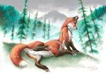  alessio_scalerandi anus breasts canine digitigrade female fox foxtaur mammal nipples nude outside presenting pussy raised_leg scale_(artist) solo taur teats traditional_media 