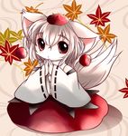  animal_ears colorized hat highres inubashiri_momiji japanese_clothes looking_at_viewer short_hair solo tail tokin_hat touhou wolf_ears wolf_tail yume_shokunin 