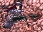  blush bodysuit boots breasts cameltoe clenched_teeth covered_nipples habit kamori_sayaka kicking large_breasts legs long_hair long_legs nun original purple_eyes purple_hair pussy rindou_(radical_dream) skin_tight solo teeth tentacles thigh_boots thighhighs thighs vore 
