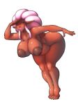  bent_over big_breasts blush breasts chubby dark_skin demien elf female hair huge_breasts nipples nude pink_hair plain_background solo transparent_background 