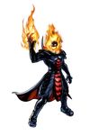  1boy absurdres armor belt boots cape demon dormammu fire full_body gloves highres male male_focus marvel monster_boy mori_toshiaki simple_background skull solo standing transparent_background white_background 