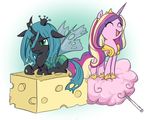  cadence changeling cheese chrysalis cotton_candy crown cub equine female feral friendship_is_magic green_eyes hair horn kanatyanka long_hair mammal multi-colored_hair my_little_pony plain_background princess_cadance_(mlp) princess_cadence queen_chrysalis_(mlp) swiss_cheese winged_unicorn wings young 