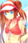  bad_id bad_pixiv_id bare_shoulders bikini blue_eyes brown_hair double_bun food long_hair mei_(pokemon) namie-kun navel pokemon pokemon_(game) pokemon_bw2 popsicle solo swimsuit twintails visor_cap 