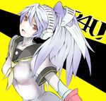  android bad_id bad_pixiv_id headdress kanten_(kanten328) labrys lavender_hair long_hair looking_at_viewer open_mouth persona persona_4:_the_ultimate_in_mayonaka_arena ponytail red_eyes school_uniform solo 
