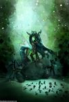  abstract_background changeling female feral foxinshadow friendship_is_magic green green_eyes green_theme hair horn long_hair my_little_pony queen_chrysalis_(mlp) rock wings zero-sum 