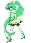  amezawa_koma arm_up bike_shorts cure_march full_body green green_eyes green_hair green_shorts green_skirt long_hair looking_back magical_girl midorikawa_nao ponytail precure shoes shorts shorts_under_skirt skirt smile smile_precure! solo tri_tails very_long_hair white_background wrist_cuffs 