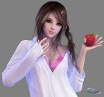  3d apple food fruit lingerie open_clothes open_shirt shirt side_ponytail solo underwear znz 