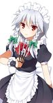  bad_id bad_pixiv_id braid izayoi_sakuya knife maid maid_headdress mauve red_eyes short_hair silver_hair solo touhou twin_braids 