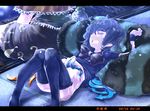  asymmetrical_wings bad_id bad_pixiv_id banned_artist black_hair bottle bottomless bow bowtie closed_eyes dated dress dress_lift drooling futatsuiwa_mamizou houjuu_nue letterboxed lying multiple_girls no_panties okoge_senbei open_mouth raccoon_tail short_hair sleeping snake tail tail_pillow thighhighs touhou wings 