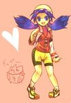  bad_id bad_pixiv_id blue_eyes blue_hair crystal_(pokemon) full_body gen_2_pokemon hat heart pink_background pokemon pokemon_(creature) pokemon_(game) pokemon_gsc shorts smile solo togepi twintails zonbaio 