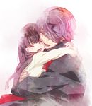  1girl brown_hair closed_eyes garry_(ib) hair_over_one_eye hug ib ib_(ib) purple_hair short_hair shuri_(84k) smile 