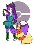  blue_eyes canine clothed clothing duo eeveelution female feral flareon fox hair hizzie mammal nintendo pok&#233;ball pok&#233;mon pok&eacute;ball pok&eacute;mon purple_hair video_games 