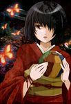  bad_id bad_pixiv_id ball black_hair bug butterfly fatal_frame fatal_frame_2 hair_over_one_eye insect japanese_clothes joba_(neoki) kimono lips obi rattle sash short_hair solo tachibana_chitose tears temari_ball 