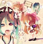  android aqua_eyes aqua_hair bow brown_hair calne_ca chibi crustacean hair_bow heterochromia isopod long_hair looking_at_viewer open_mouth red_eyes saikin_osen_-_bacterial_contamination_-_(vocaloid) skirt solo souno_kazuki stitches tongue translation_request twintails very_long_hair vocaloid 