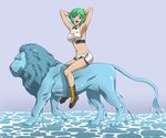  aquarion_(series) aquarion_evol drawfag green_hair lion midriff pun riding simple_background solo water zessica_wong 