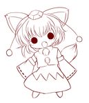  absurdres animal_ears chibi fang full_body hat highres inubashiri_momiji lineart looking_at_viewer monochrome open_mouth short_hair solid_circle_eyes solo tail tokin_hat touhou transparent_background wolf_ears wolf_tail yume_shokunin 