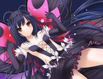  accel_world antenna_hair black_hair blush bug butterfly butterfly_wings dress elbow_gloves frills gloves hair_tousle hairband insect kuroyukihime long_hair nakajima_yuka no_panties red_eyes smile solo thighs wings 