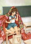  bakushunka chair chalkboard classroom desk japanese_clothes kimono original school_desk school_uniform sitting solo tears 