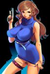  belt bracelet brown_eyes brown_hair cosine dress gun highres impossible_clothes impossible_dress jewelry lupin_iii mine_fujiko nail_polish panties panty_pull pink_panties pubic_hair solo sweater sweater_dress underwear weapon 
