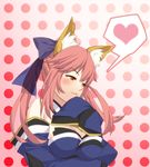  :3 animal_ears bare_shoulders bow breasts cleavage detached_sleeves fate/extra fate_(series) fox_ears fox_tail hair_bow hair_ribbon heart long_hair medium_breasts pesu_(penpen) pink_hair ribbon sleeves_past_wrists solo spoken_heart tail tamamo_(fate)_(all) tamamo_no_mae_(fate) twintails yellow_eyes 