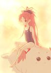  :3 animalization bad_id bad_pixiv_id gomadoka long_hair mahou_shoujo_madoka_magica one-piece_swimsuit ponytail red_eyes red_hair riding sad sakura_kyouko school_swimsuit seal single_tear sitting swimsuit tears very_long_hair yoshinogai 