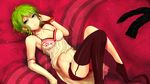 bare_shoulders camisole green_hair gumi looking_at_viewer lying nitaka_(fujikichi) on_back short_hair solo striped striped_legwear thighhighs vocaloid 