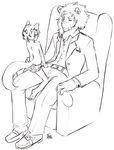  age_difference aogami barefoot chair clothing cub duo eye_contact feline lion male mammal on_knee on_lap panties paws plain_background seat size_difference text underwear white_background young 