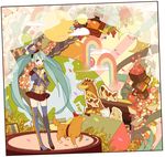  aqua_eyes aqua_hair bird dog doremifa_rondo_(vocaloid) giraffe hatsune_miku highres long_hair microphone open_mouth smile solo sunaya twintails very_long_hair vocaloid 