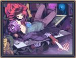  2girls bad_id bad_pixiv_id blue_flower blue_rose brown_hair closed_eyes coat dress flower garry_(ib) hair_over_one_eye ib ib_(ib) lady_in_red_(ib) lizzydom long_hair lying multiple_girls painting_(object) petals purple_hair red_eyes rose short_hair yellow_flower yellow_rose 